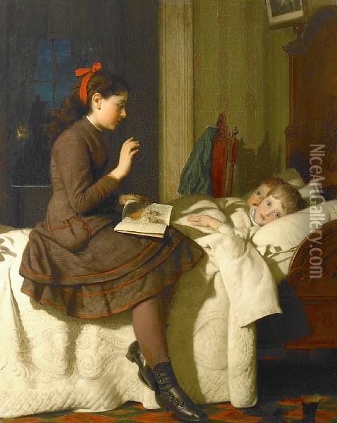 The Bed Time Story Oil Painting - Seymour Joseph Guy