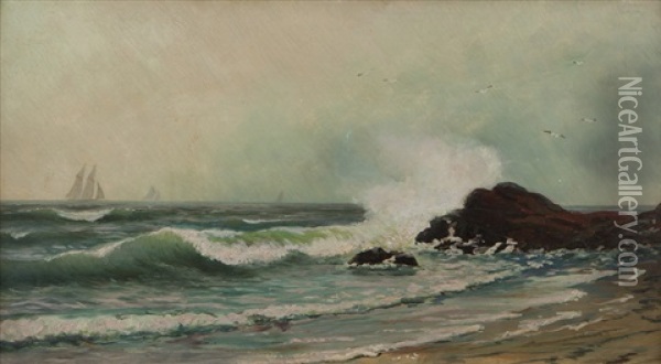 Coastal With Crashing Waves And Distant Sails Oil Painting - Alfred Thompson Bricher