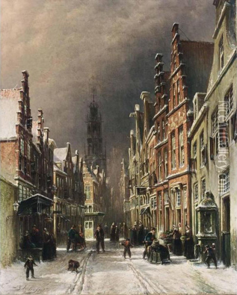 A View Of Haarlem In Winter Oil Painting - Pieter Gerard Vertin
