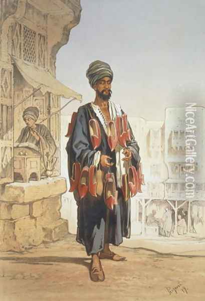 The Slipper Seller, from Souvenir of Cairo, 1862 Oil Painting - Amadeo Preziosi
