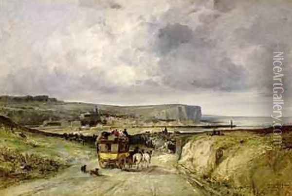 Arrival of a Stagecoach at Treport 1878 Oil Painting - Jules Achille Noel