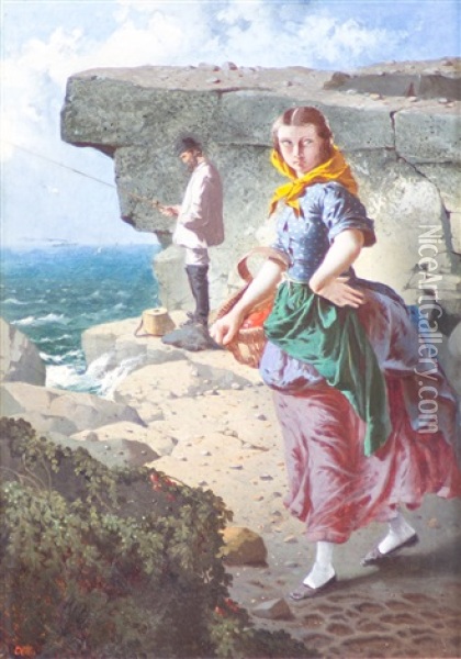 Fisherman And Fishergirl Oil Painting - William Edward Millner