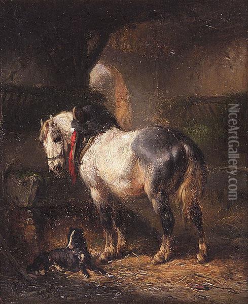 Stable Interior Oil Painting - Wouterus Verschuur