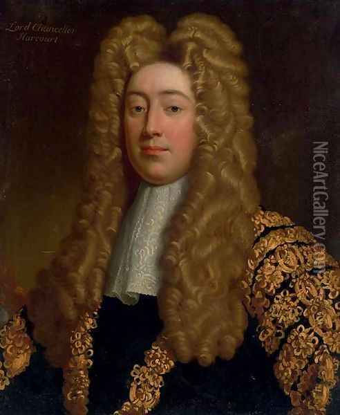 Portrait of Simon, Viscount Harcourt, Lord Chancellor of England (1661-1727) Oil Painting - English School