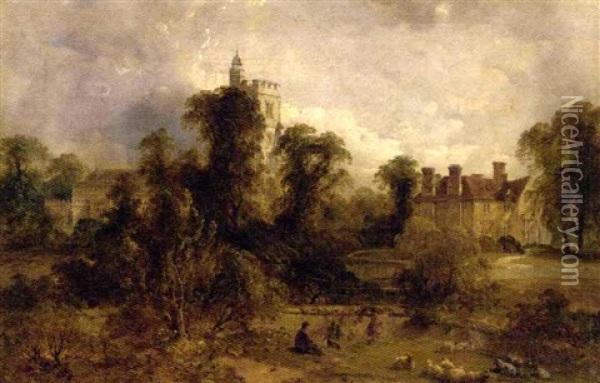 Church And Parsonage Oil Painting - Henry Jutsum