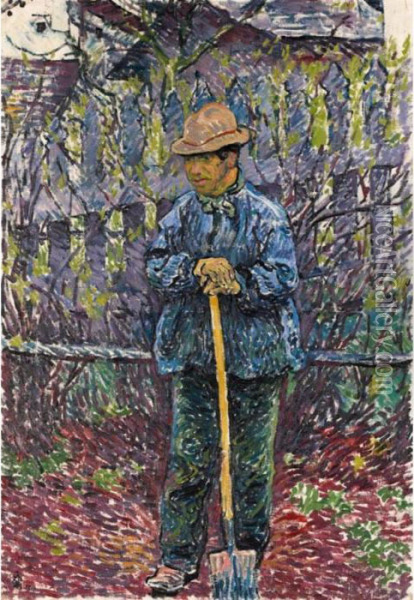 In Primavera (mann Mit Schaufel), 1910 
In Spring (man With A Blade), 1910 Oil Painting - Giovanni Giacometti