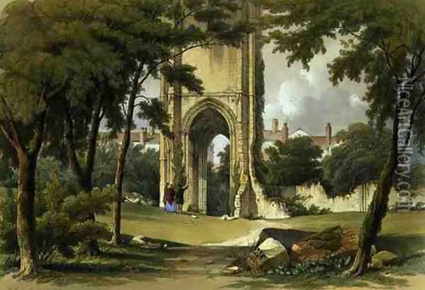 Grey Friars, Richmond, view of the Tower, from The Monastic Ruins of Yorkshire, engraved by George Hawkins 1819-52, 1842 Oil Painting - William Richardson