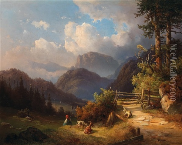 Scene From The Salzkammergut Oil Painting - Edmund Mahlknecht