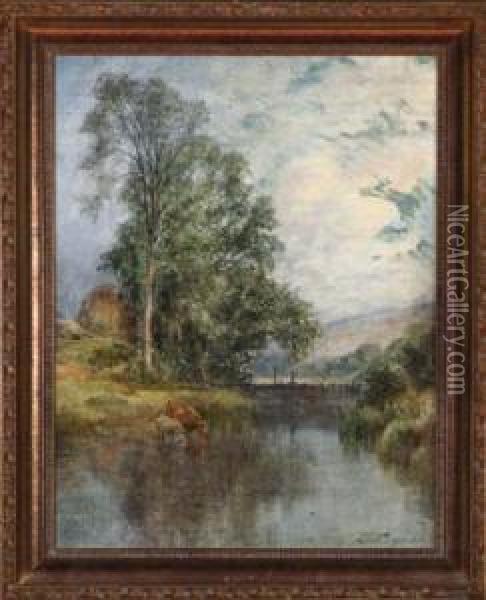 Cattle At A Riverbank - A Study For The Larger Work 