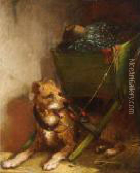 Dog Cart Oil Painting - Henriette Ronner-Knip