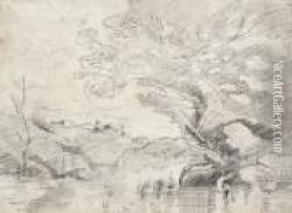 Flusslandschaft. Oil Painting - Jean-Baptiste-Camille Corot