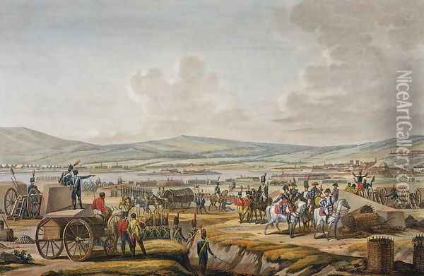 Napoleon Visiting the Siege Works at Danzig led by Marshal Le Febvre, 9 May 1807, engraved by Francois Jacques Dequevauviller 1783-1848 Oil Painting - Jacques Francois Joseph Swebach