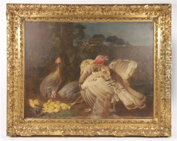 Fowl With Chicks Oil Painting - Rudolf Bernhard Willmann