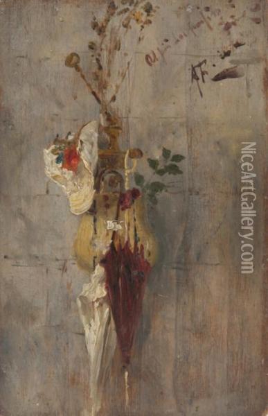Natura Morta Con Ombrellini, Cappello E Rosa Oil Painting - Arturo Faldi
