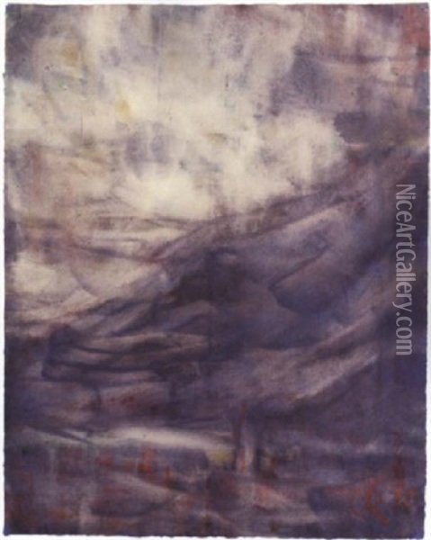 Am Lago (violette Landschaft) Oil Painting - Christian Rohlfs