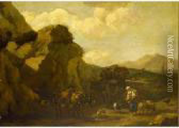 An Italinate Landscape With Shepherds Oil Painting - Nicolaes Berchem