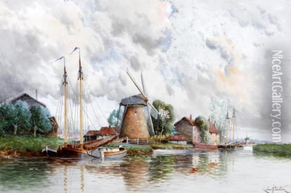 'pumping Mills Near Rotterdam' And 'near Rotterdam' Oil Painting - Hermanus Jr. Koekkoek