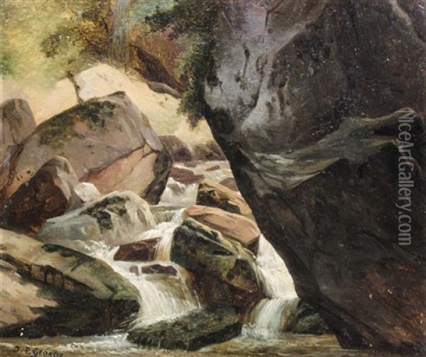 Rocky Waterfall Oil Painting - Jean Philippe George-Julliard
