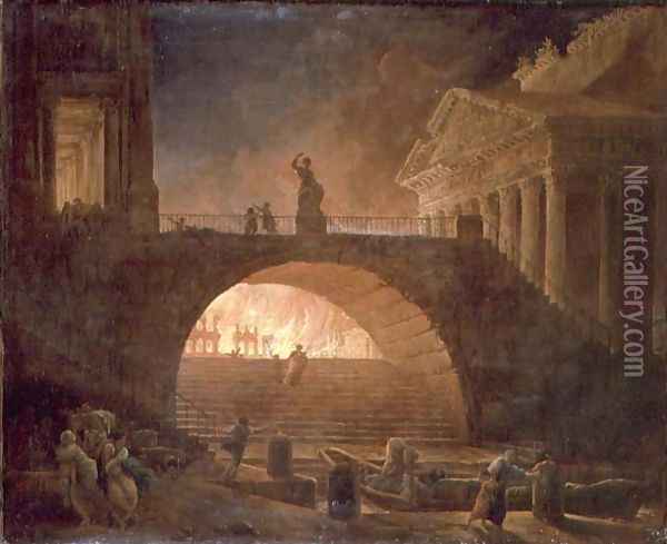 The Fire of Rome, 18 July 64 AD Oil Painting - Hubert Robert