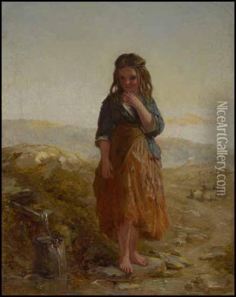 Portrait Of A Girl Oil Painting - James John Hill