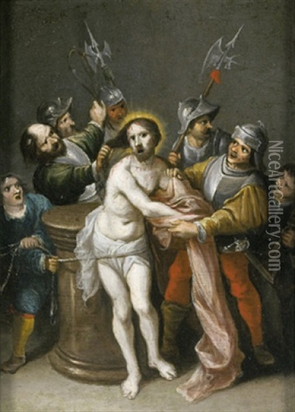 Christus An Der Geiselsaule (+ Die Entkleidung Christi; Pair) Oil Painting - Cornelis de Baellieur the Elder