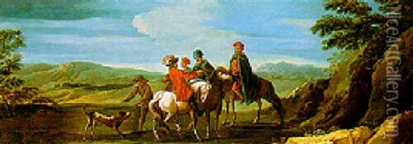 Incontro Fra Cavalieri In Un Paesaggio Laziale Oil Painting - Giovanni Reder