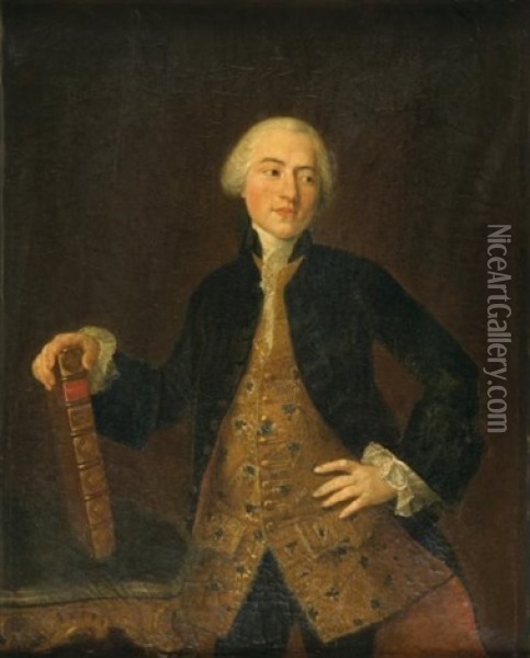 Portrait De Gentilhomme Tenant Un Livre Oil Painting - Louis Michel van Loo