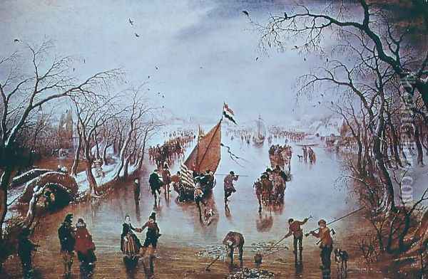 Winter Scene Oil Painting - Adriaen Pietersz. Van De Venne