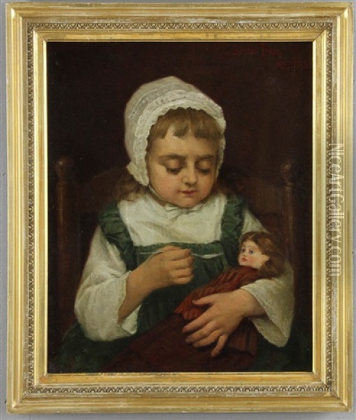 Portrait Of Young Girl With Doll Oil Painting - Benoni Irwin