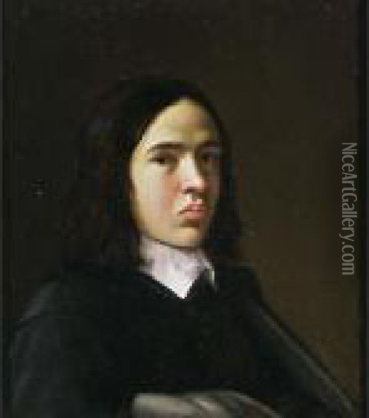 A Portrait Of A Young Man, Bust Length, Wearing A Black Suit With White Collar Oil Painting - Michiel Sweerts