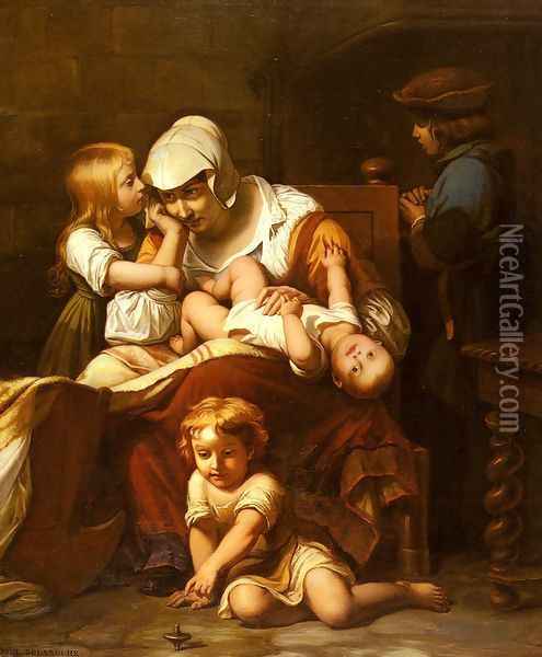 Juene Mere Et Ses Enfants (Young Mother and Her Children) Oil Painting - Paul Delaroche