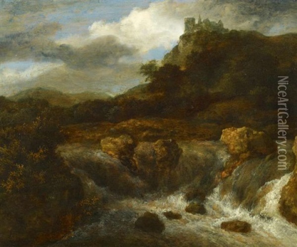 Wasserfall Mit Burg Bentheim Oil Painting - Jacob Van Ruisdael