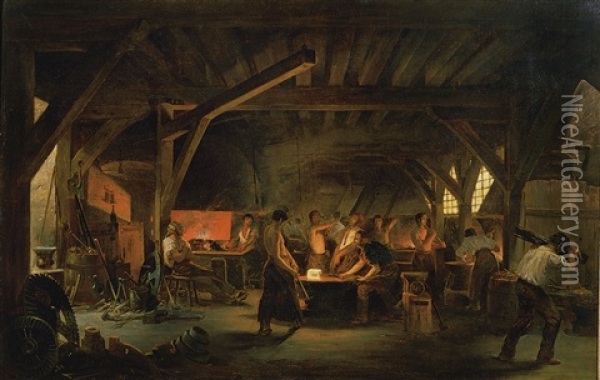 The Forge Oil Painting - Jules Pierre Jollivet
