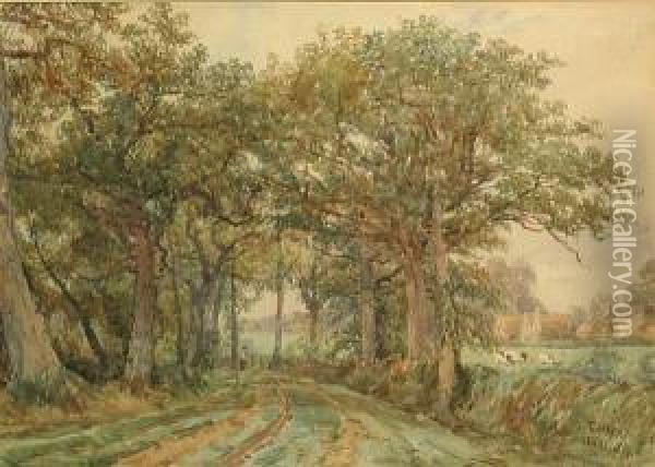 Near Guy's Cliffe, Warwickshire; Deer Park,stoneleigh, Warwickshire (a Pair) Oil Painting - Thomas Baker Of Leamington