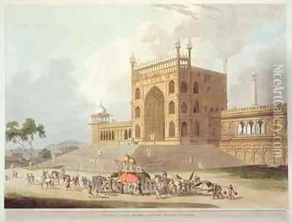 Eastern Gate of the Jummah Musjid at Delhi Oil Painting - Thomas Daniell
