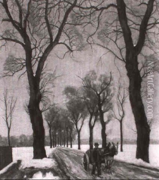 Winterliche Landstrase Mit Pferdefuhrwerk Oil Painting - Heinrich Franz