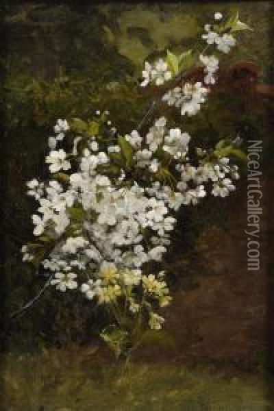 Apfelblutenzweig Und Schlusselblumen. Oil Painting - Wilhelm Sus