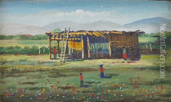 Pima Indian Home At Sacaton, Arizona Oil Painting - Elbridge Ayer Burbank