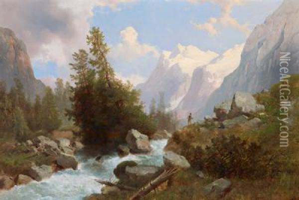 Jager Im Hochgebirge Oil Painting - Josef Thoma