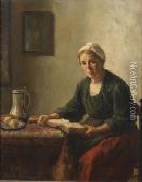 A Lady Reading At A Table Oil Painting - Bernard Johann De Hoog