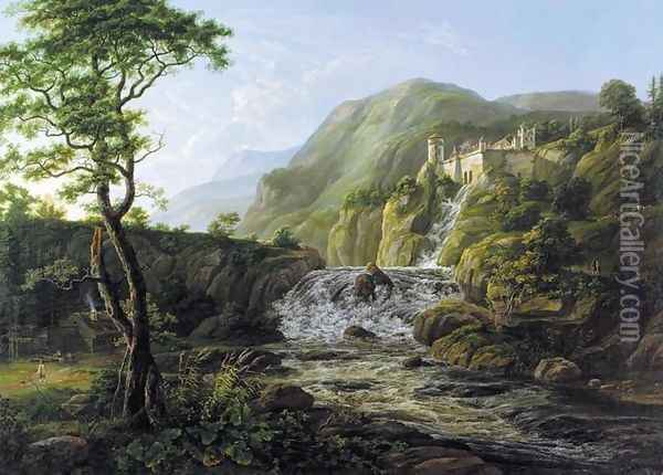 Mountain Landscape with a Castle (Fjell landskap med slott) Oil Painting - Johan Christian Clausen Dahl