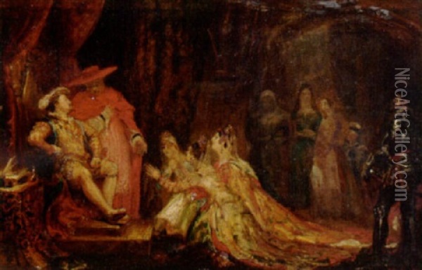 The Three Catholic Queens Praying Before King Henry Viii Oil Painting - George Hayter