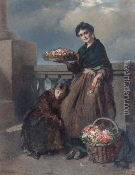 A Penny A Posy Oil Painting - Edward Charles Barnes