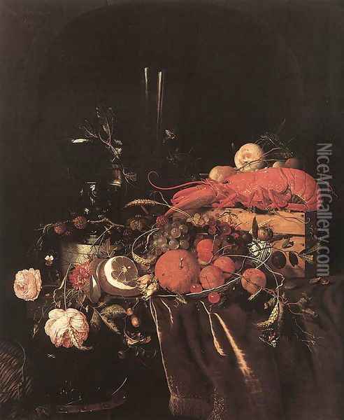 Still-Life with Fruit, Flowers, Glasses and Lobster 1660s Oil Painting - Jan Davidsz. De Heem