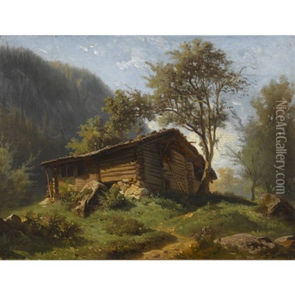 Sommerliche Landschaft Mit Alphutte Oil Painting - Francois Diday