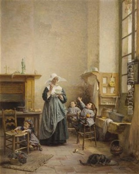 Die Kinderfutterung Im Kloster Oil Painting - Vincent Jean Baptiste Chevilliard