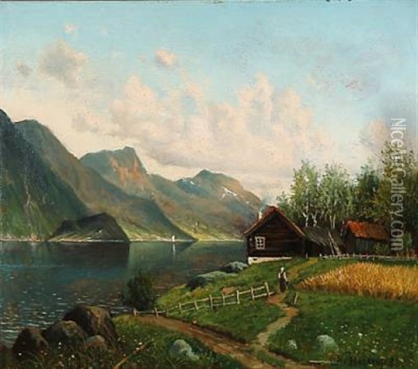 Norwegian Fiord At Summer Time Oil Painting - Nels Hagerup