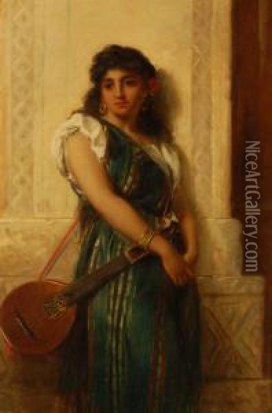 Young Spanish Girl With A Guitar Oil Painting - Thomas Kent Pelham