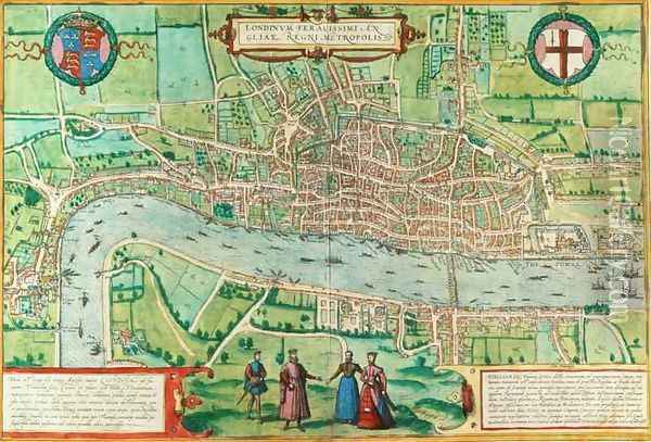Map of London from Civitates Orbis Terrarum 4 Oil Painting - Joris Hoefnagel