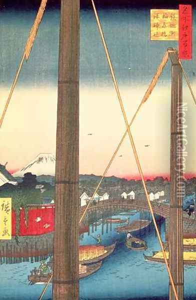 Inari Bridge and Minato Shrine Teppozu plate 77 from the series One Hundred Famous Views of Edo Edo Period Ansei Era Oil Painting - Utagawa or Ando Hiroshige